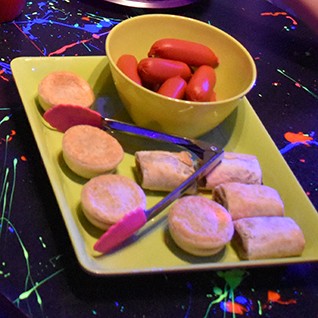 Hot food for kids birthday parties including party pies sausage rolls and hot dogs
